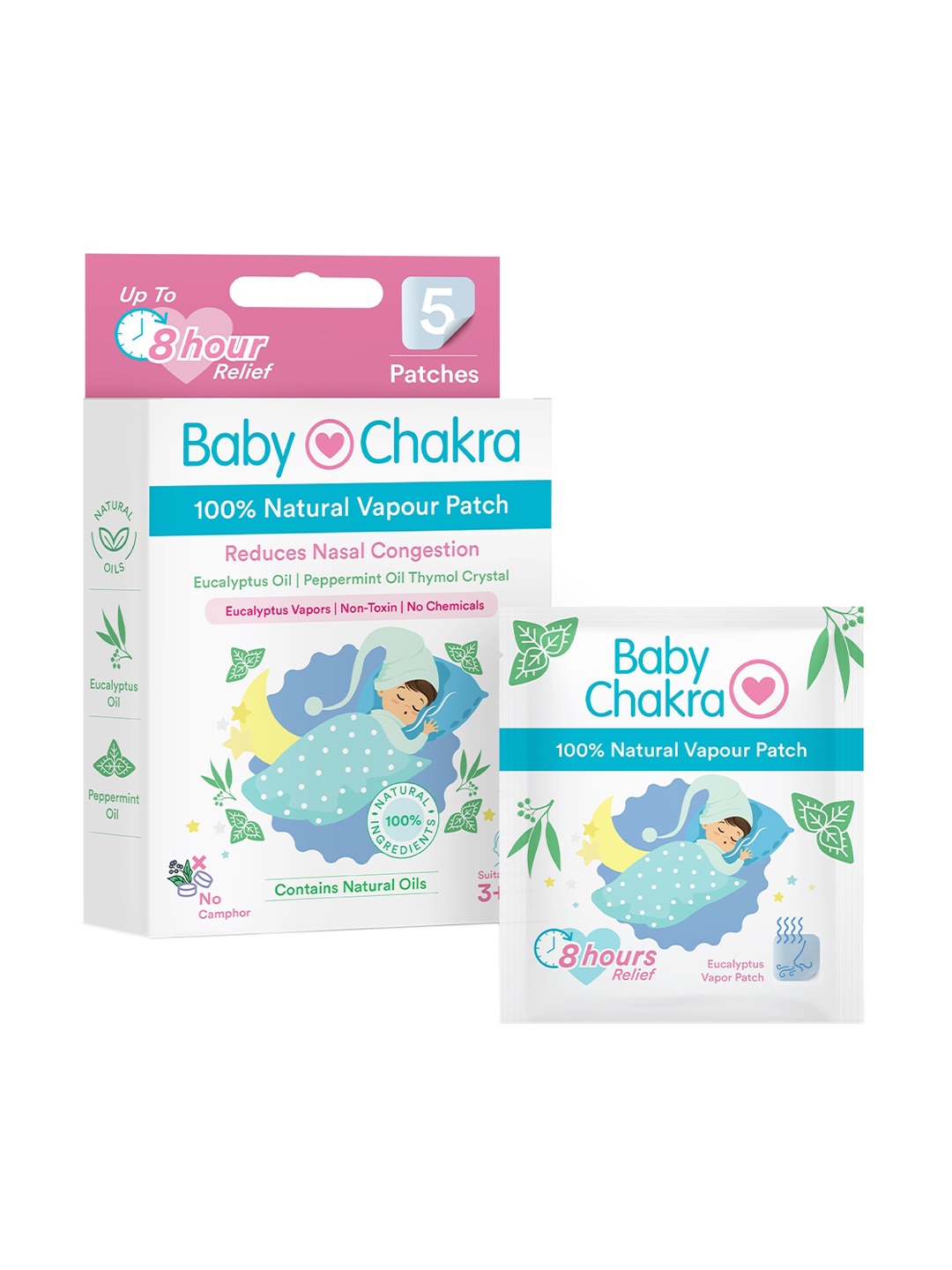 BabyChakra Unisex Kids White 100% Pack of 5 Natural Vapour Patch