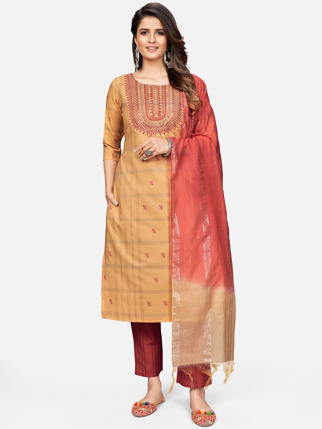 KALINI Women Yellow Ethnic Motifs Embroidered Thread Work Pure Cotton Kurta Trouser Set With Dupatta
KALINI Women Yellow Ethnic Motifs Embroidered Thread Work Pure Cotton Kurta Trouser Set With Dupatta