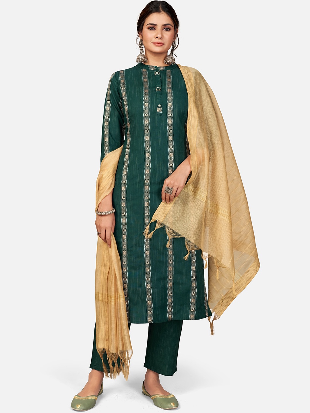 KALINI Women Green Embroidered Panelled Pure Cotton Kurta with Trousers & With Dupatta
KALINI Women Green Embroidered Panelled Pure Cotton Kurta with Trousers & With Dupatta