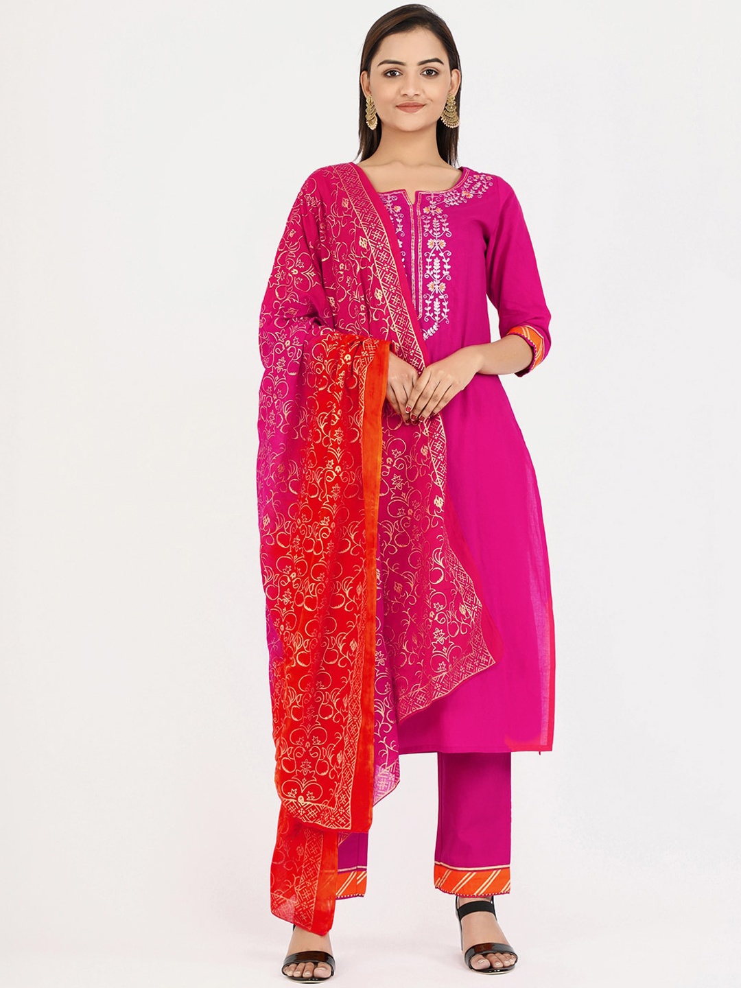 KALINI Women Pink Embroidered Layered Thread Work Pure Cotton Kurta with Trousers & With Dupatta
KALINI Women Pink Embroidered Layered Thread Work Pure Cotton Kurta with Trousers & With Dupatta