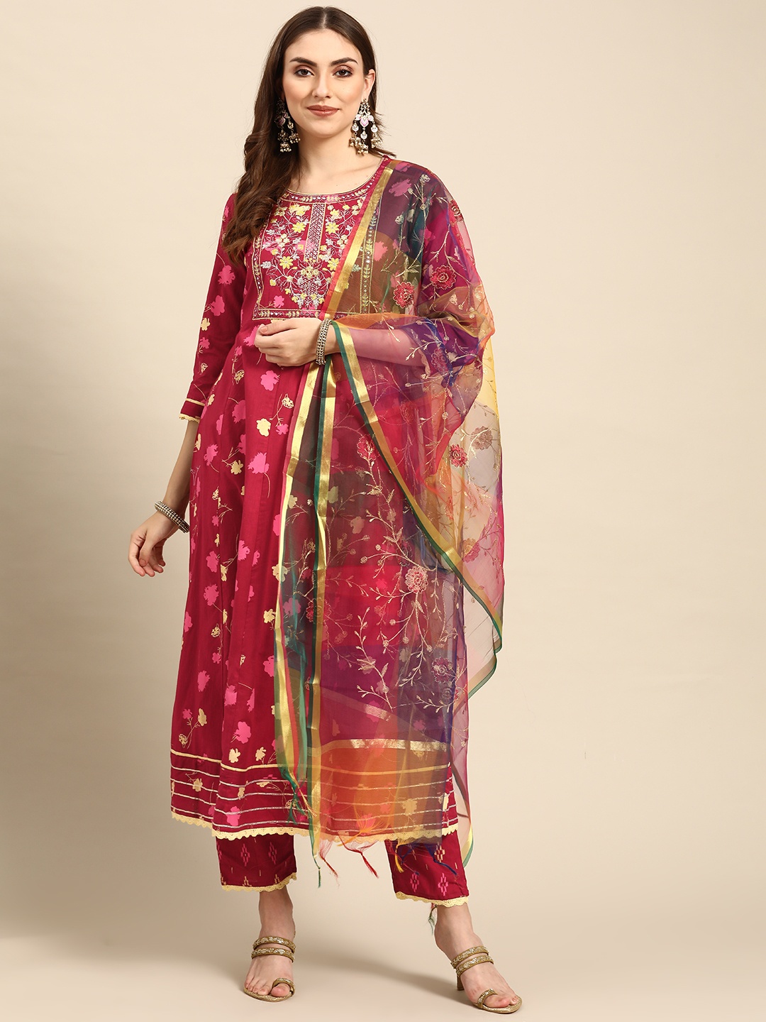 Prakhya Women Red Ethnic Printed Mirror Work Pure Cotton Kurta with Trousers & Dupatta
Prakhya Women Red Ethnic Printed Mirror Work Pure Cotton Kurta with Trousers & Dupatta