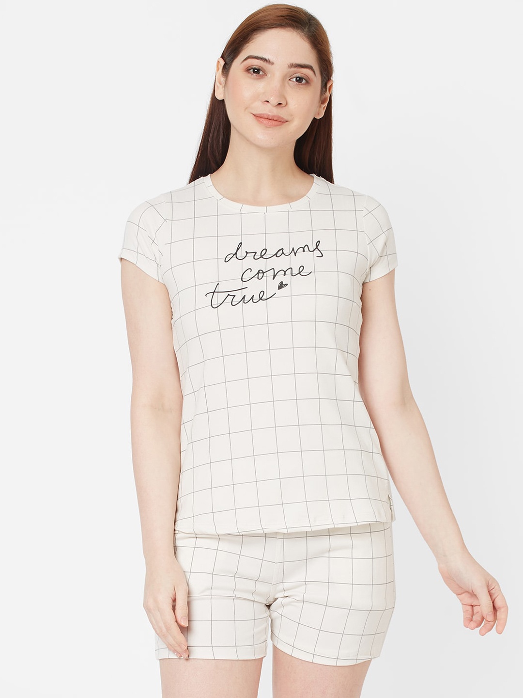 Sweet Dreams Women White Checked Night suit