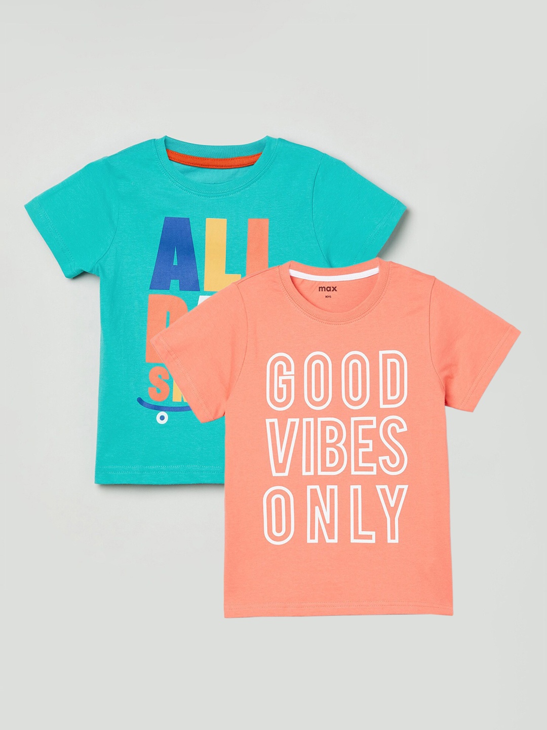 max Boys Blue Pack of 2 Printed T-shirt