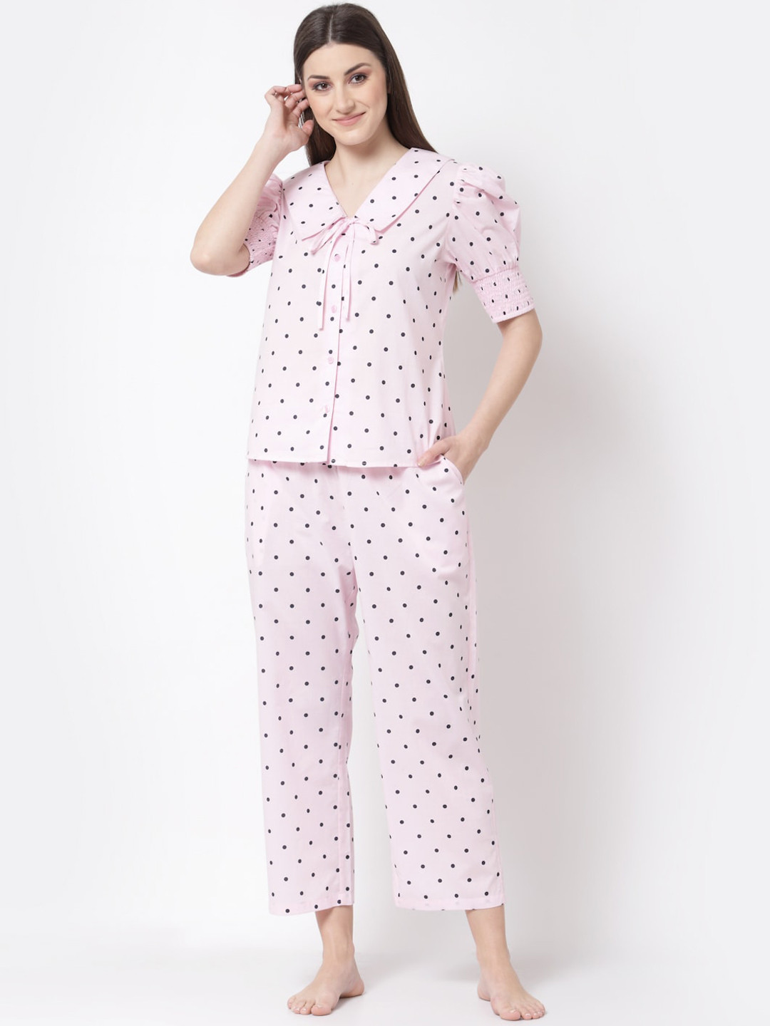 BLANC9 Women Pink & Black Printed Pure Cotton Night suit
BLANC9 Women Pink & Black Printed Pure Cotton Night suit