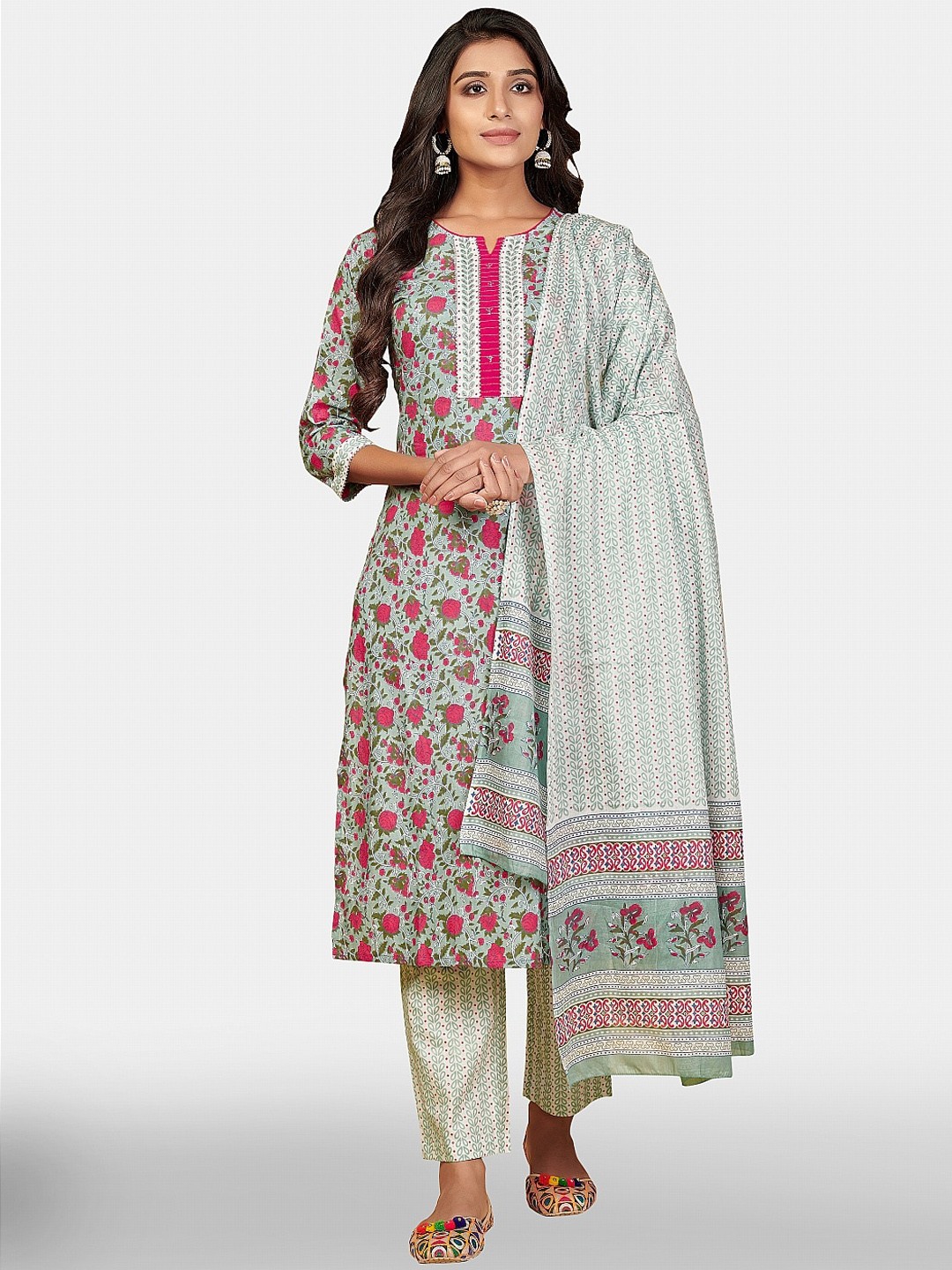 KALINI Women Green Floral Printed Panelled Thread Work Pure Cotton Kurta with Churidar & With Dupatta
KALINI Women Green Floral Printed Panelled Thread Work Pure Cotton Kurta with Churidar & With Dupatta