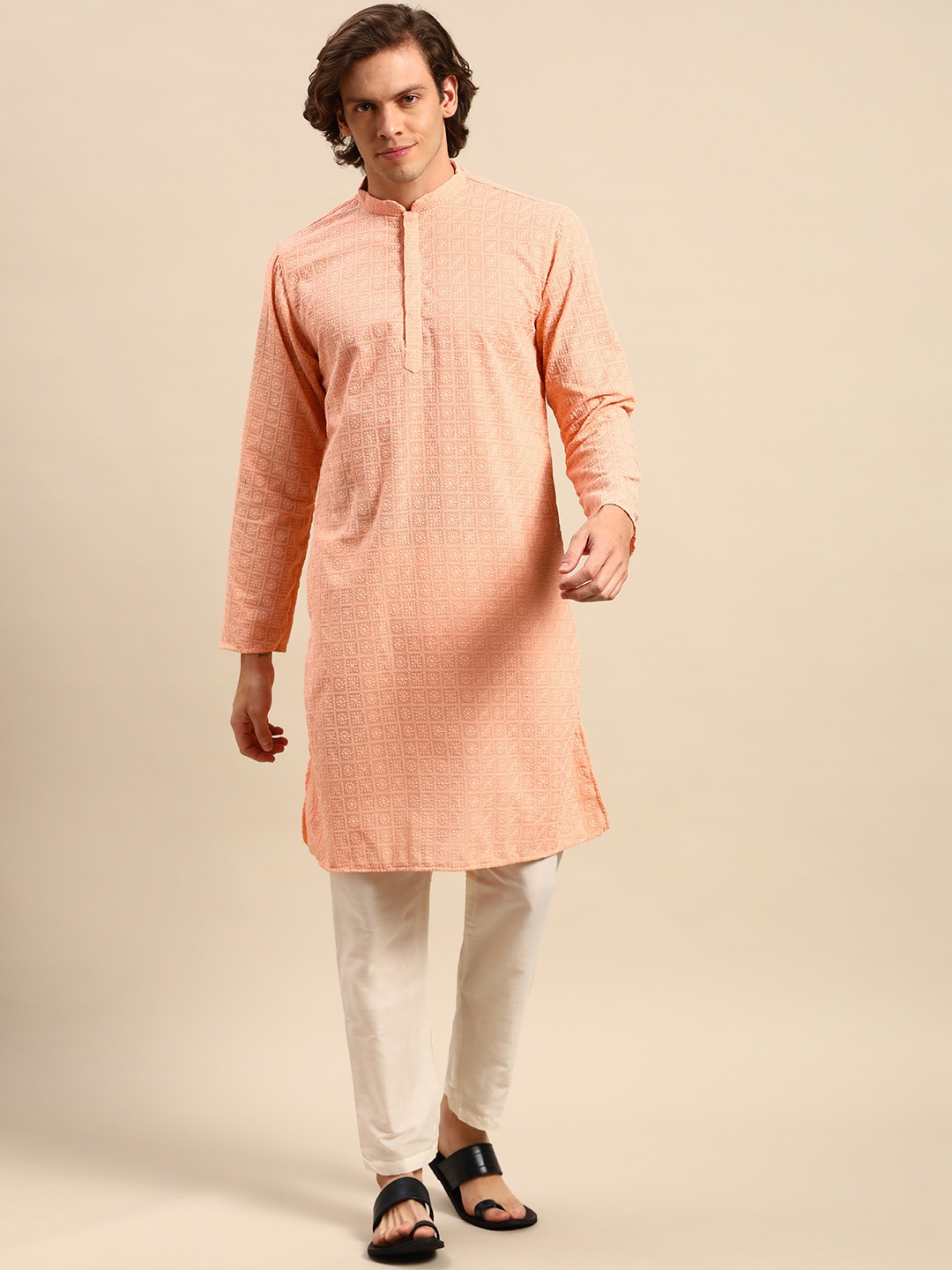Anouk Men Peach-Coloured Ethnic Motifs Embroidered Pure Cotton Kurta with Pyjamas
Anouk Men Peach-Coloured Ethnic Motifs Embroidered Pure Cotton Kurta with Pyjamas