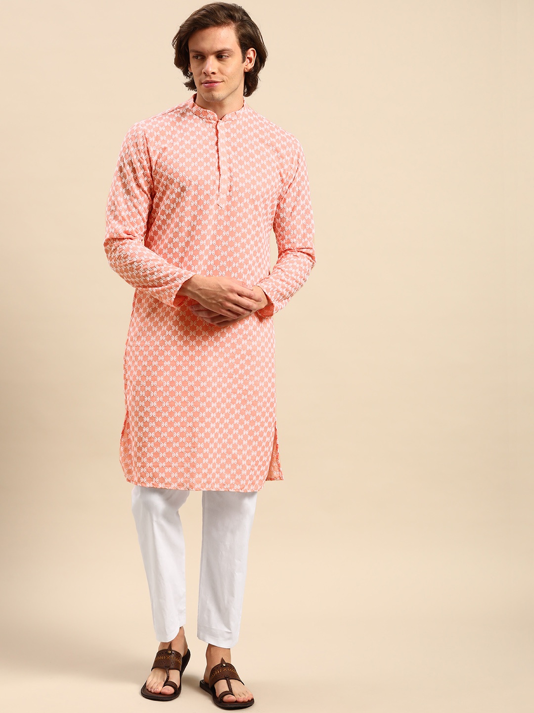 Anouk Men Peach-Coloured Ethnic Motifs Embroidered Pure Cotton Kurta with Pyjamas
Anouk Men Peach-Coloured Ethnic Motifs Embroidered Pure Cotton Kurta with Pyjamas