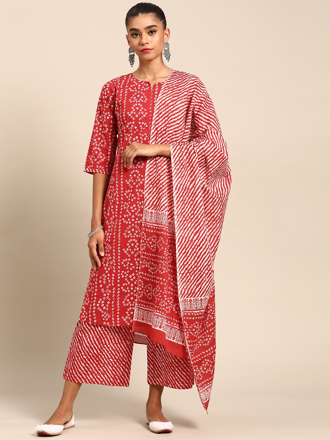 Gerua By Libas Women Red Bandhani Printed Pure Cotton Kurta with Palazzos With Dupatta
Gerua By Libas Women Red Bandhani Printed Pure Cotton Kurta with Palazzos With Dupatta