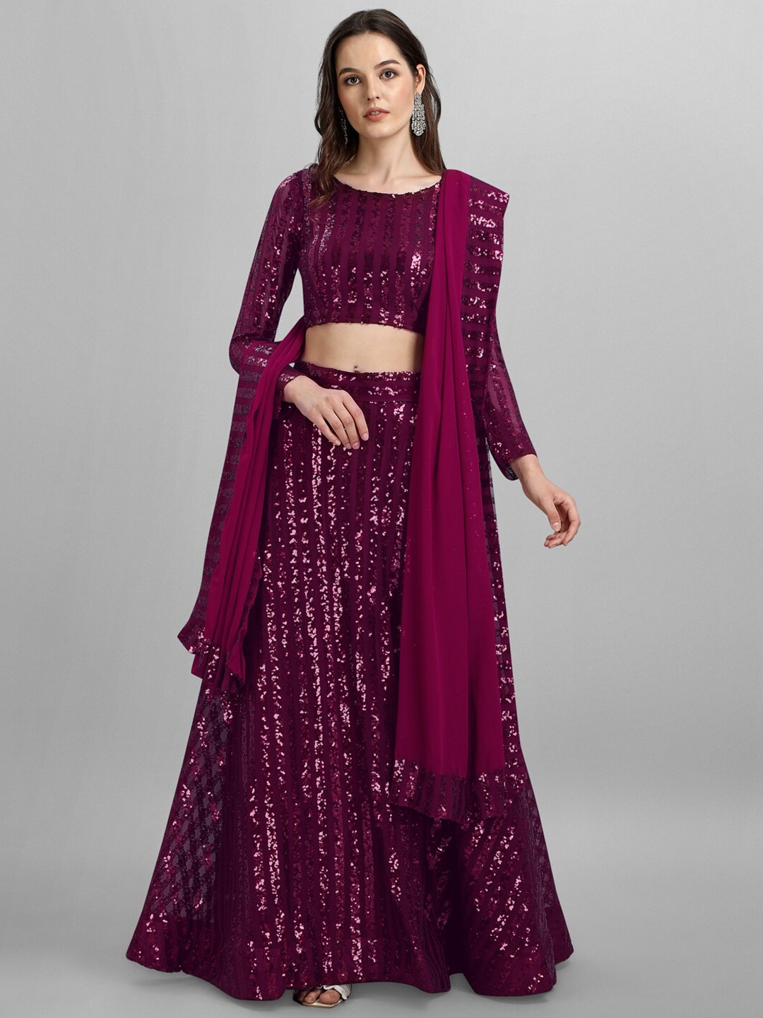 JATRIQQ Purple Embellished Sequinned Semi-Stitched Lehenga & Unstitched Blouse With Dupatta
JATRIQQ Purple Embellished Sequinned Semi-Stitched Lehenga & Unstitched Blouse With Dupatta