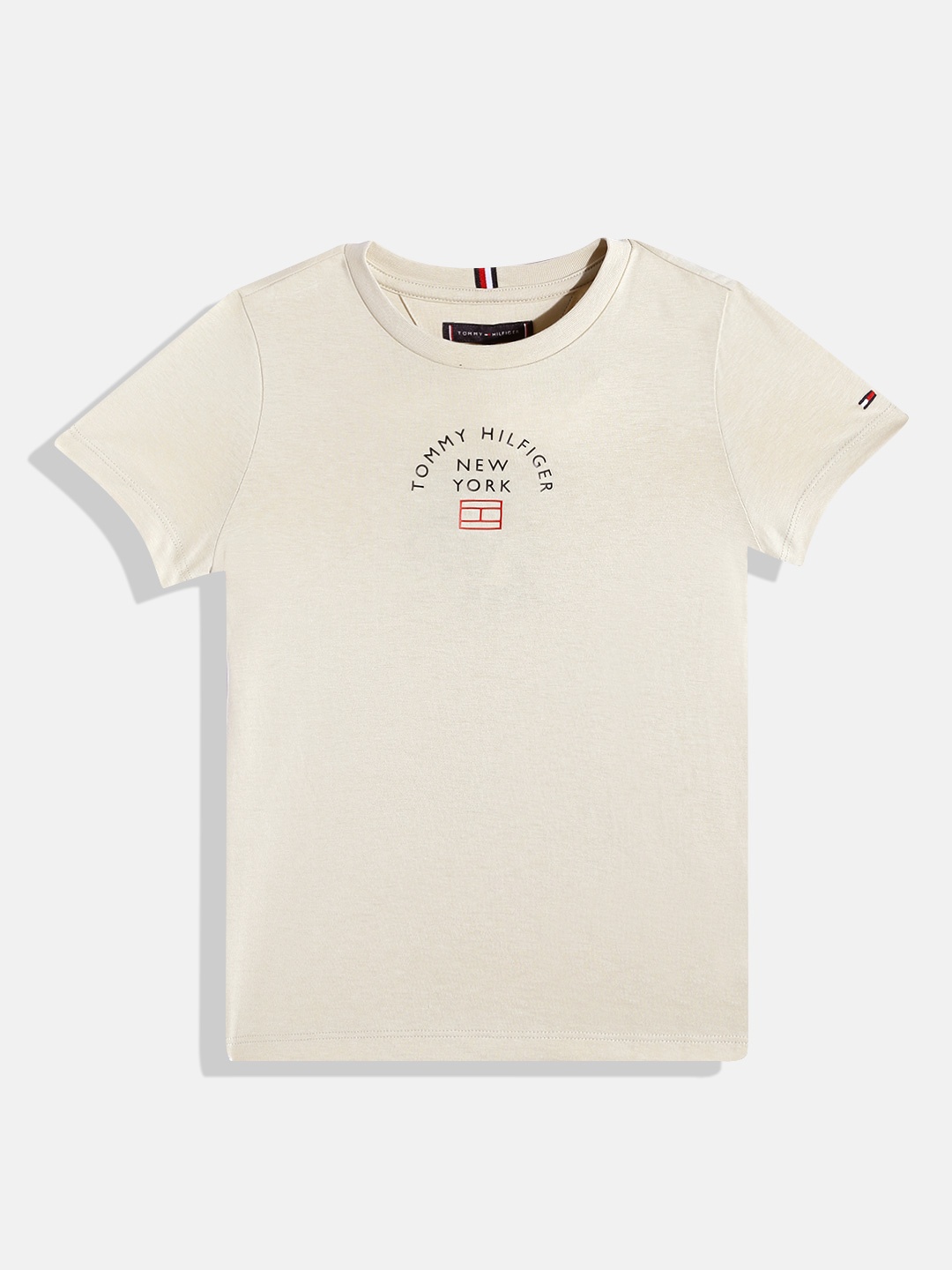 Tommy Hilfiger Boys Beige Pure Cotton Brand Logo Printed T-shirt