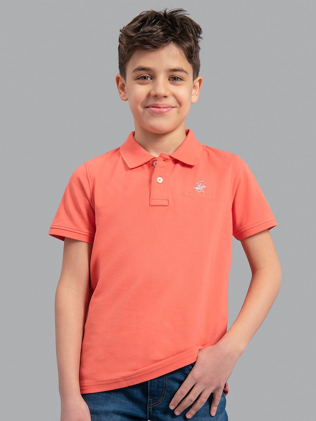 Beverly Hills Polo Club Boys Coral Orange Polo Collar Cotton T-shirt