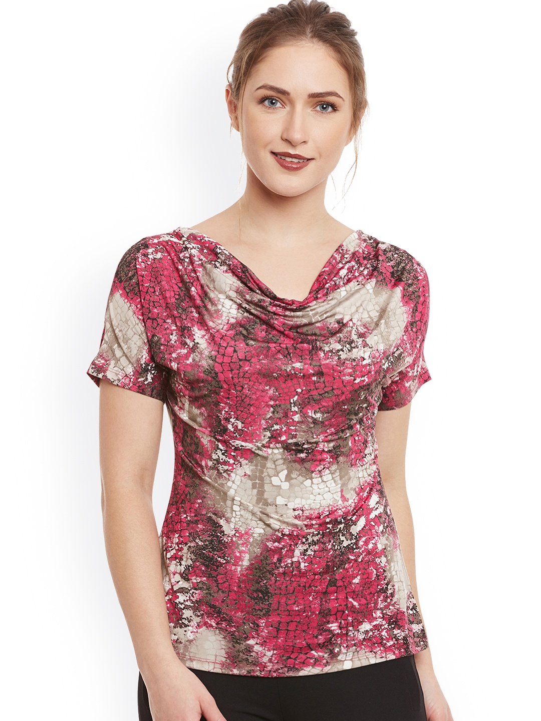 Kazo Women Red Printed V-Neck T-shirt