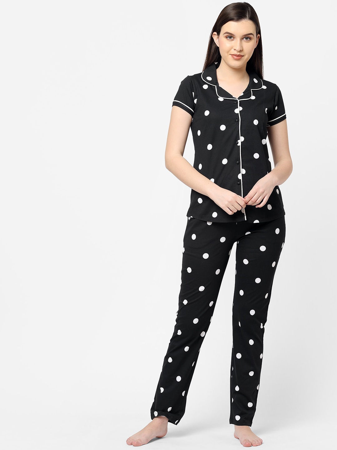 Sweet Dreams Women Black & White Printed Night suit