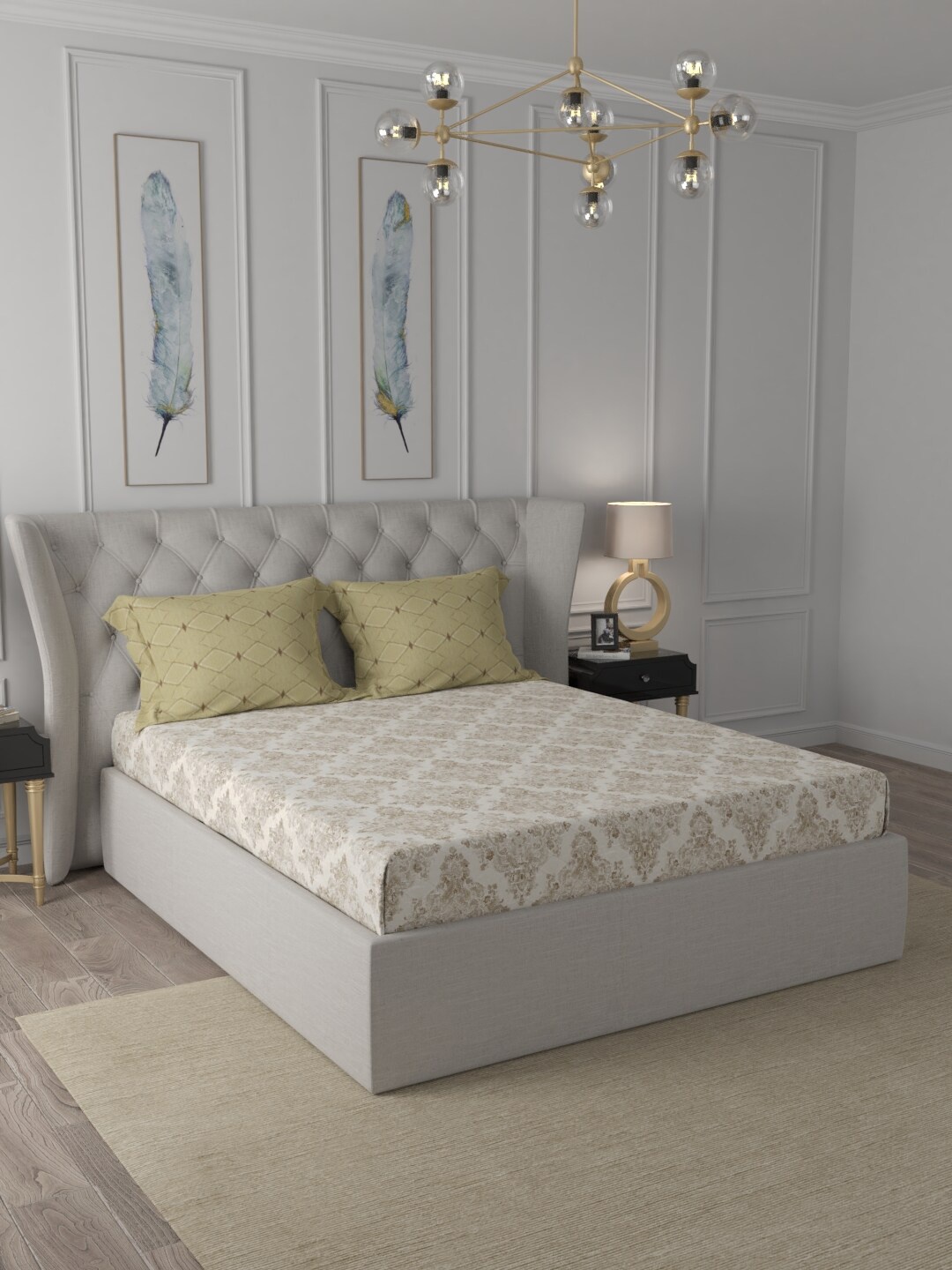Trident Cream-Coloured & Olive Green Floral 210 TC King Bedsheet with 2 Pillow Covers
Trident Cream-Coloured & Olive Green Floral 210 TC King Bedsheet with 2 Pillow Covers