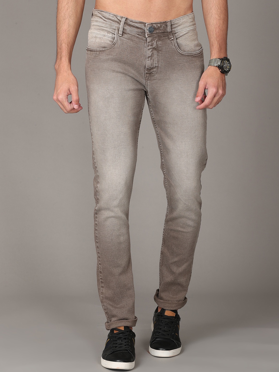 Jean Cafe Men Brown Jean Slim Fit Heavy Fade Jeans