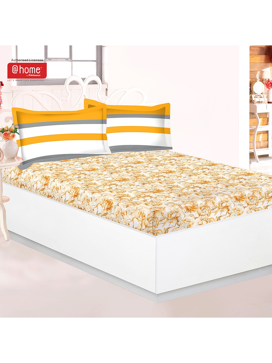 Athome by Nilkamal Yellow & Beige Printed 144 TC Single Bedsheet with 2 Pillow Covers
Athome by Nilkamal Yellow & Beige Printed 144 TC Single Bedsheet with 2 Pillow Covers