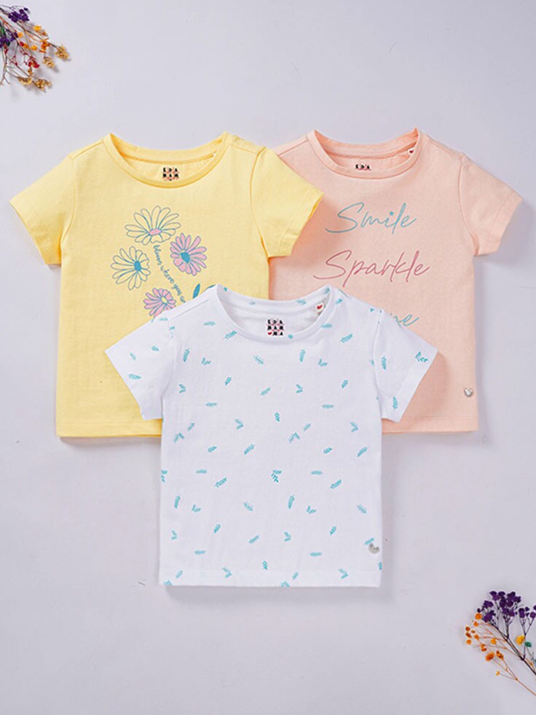 Ed-a-Mamma Girls Set of 3 Yellow & White Typography Printed Cotton Sustainable T-shirts
Ed-a-Mamma Girls Set of 3 Yellow & White Typography Printed Cotton Sustainable T-shirts