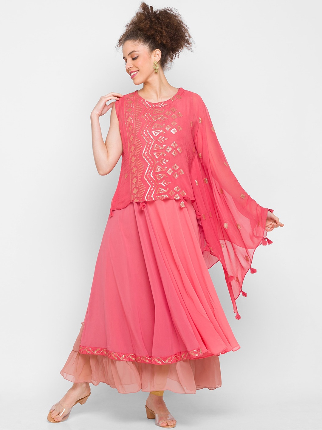 ZOLA Women Pink Embellished Georgette Kurta