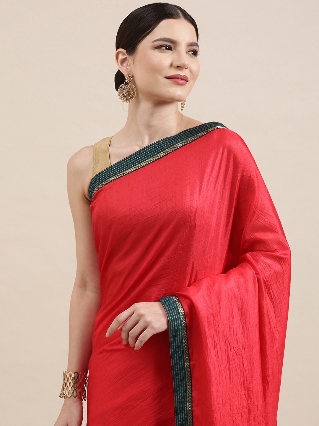 Indian Women Pink & Black Zari Silk Blend Saree