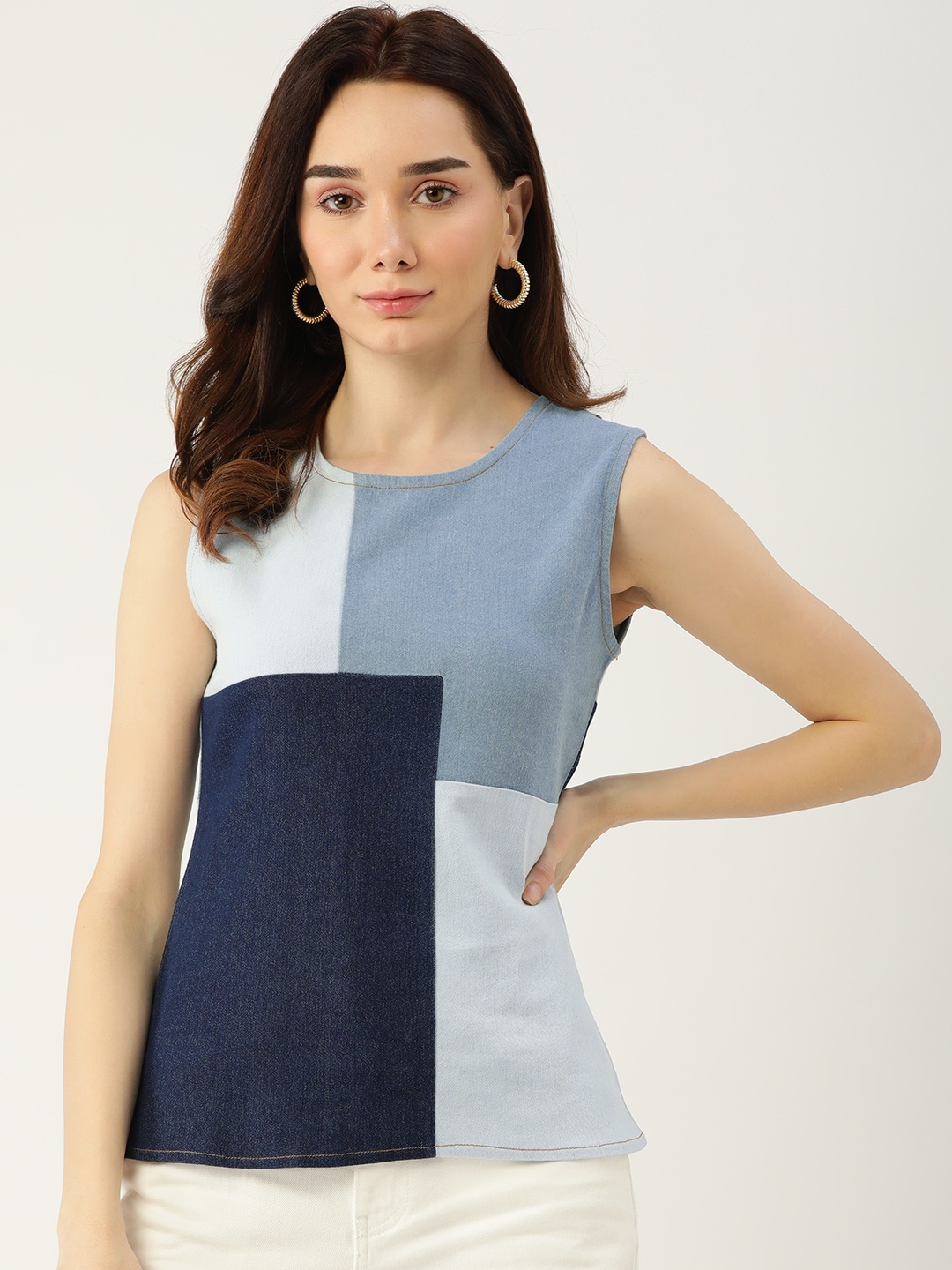 Quinoa Blue Colourblocked Denim Top