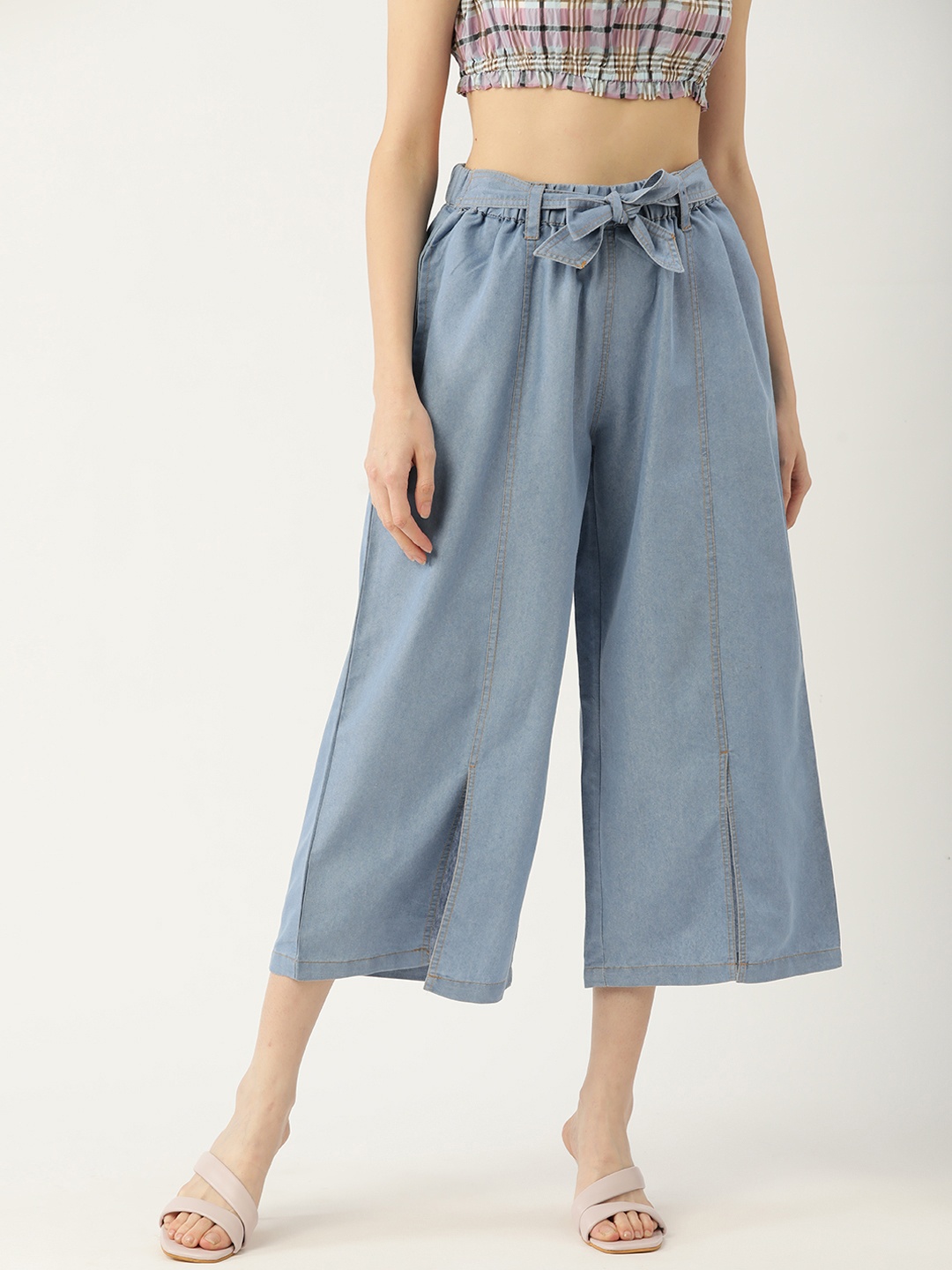 Quinoa Women Blue Cotton Flared Culottes