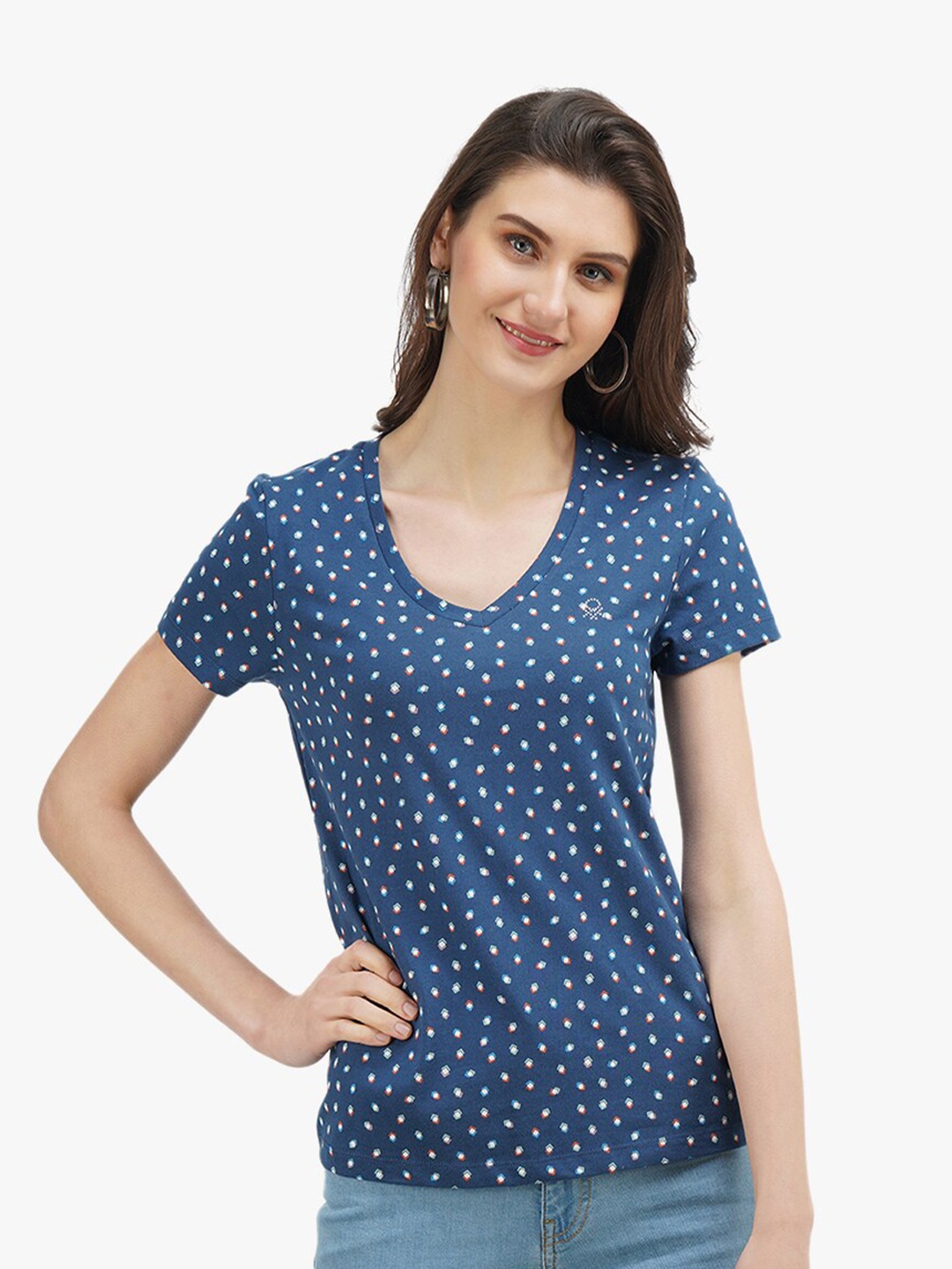 United Colors of Benetton Women Navy Blue Printed T-shirt