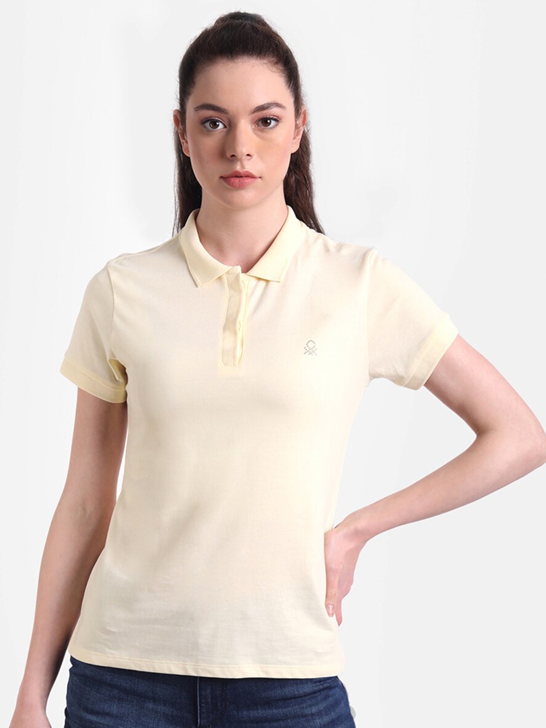 United Colors of Benetton Women Yellow Solid T-shirt