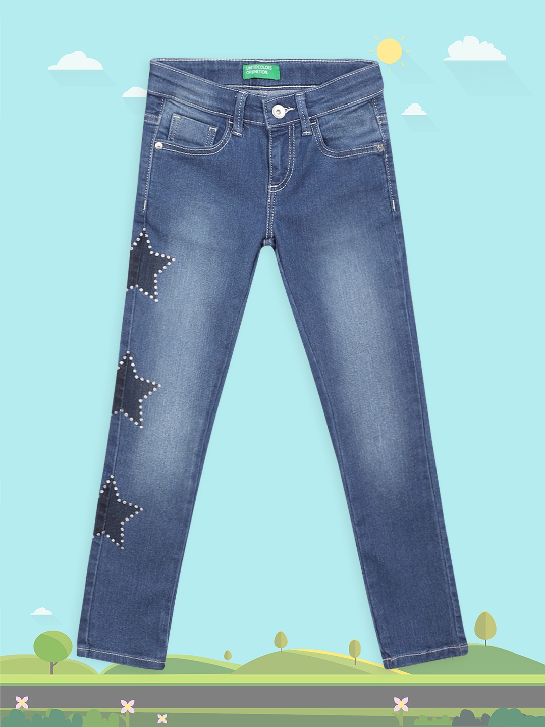 United Colors of Benetton Girls Navy Blue Embellished Slim Fit Low-Rise Light Fade Jeans
United Colors of Benetton Girls Navy Blue Embellished Slim Fit Low-Rise Light Fade Jeans