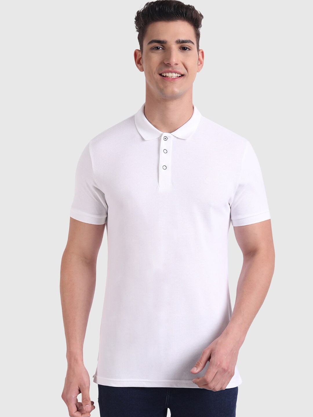 United Colors of Benetton Men White Polo Collar Regular Fit Cotton T-shirt