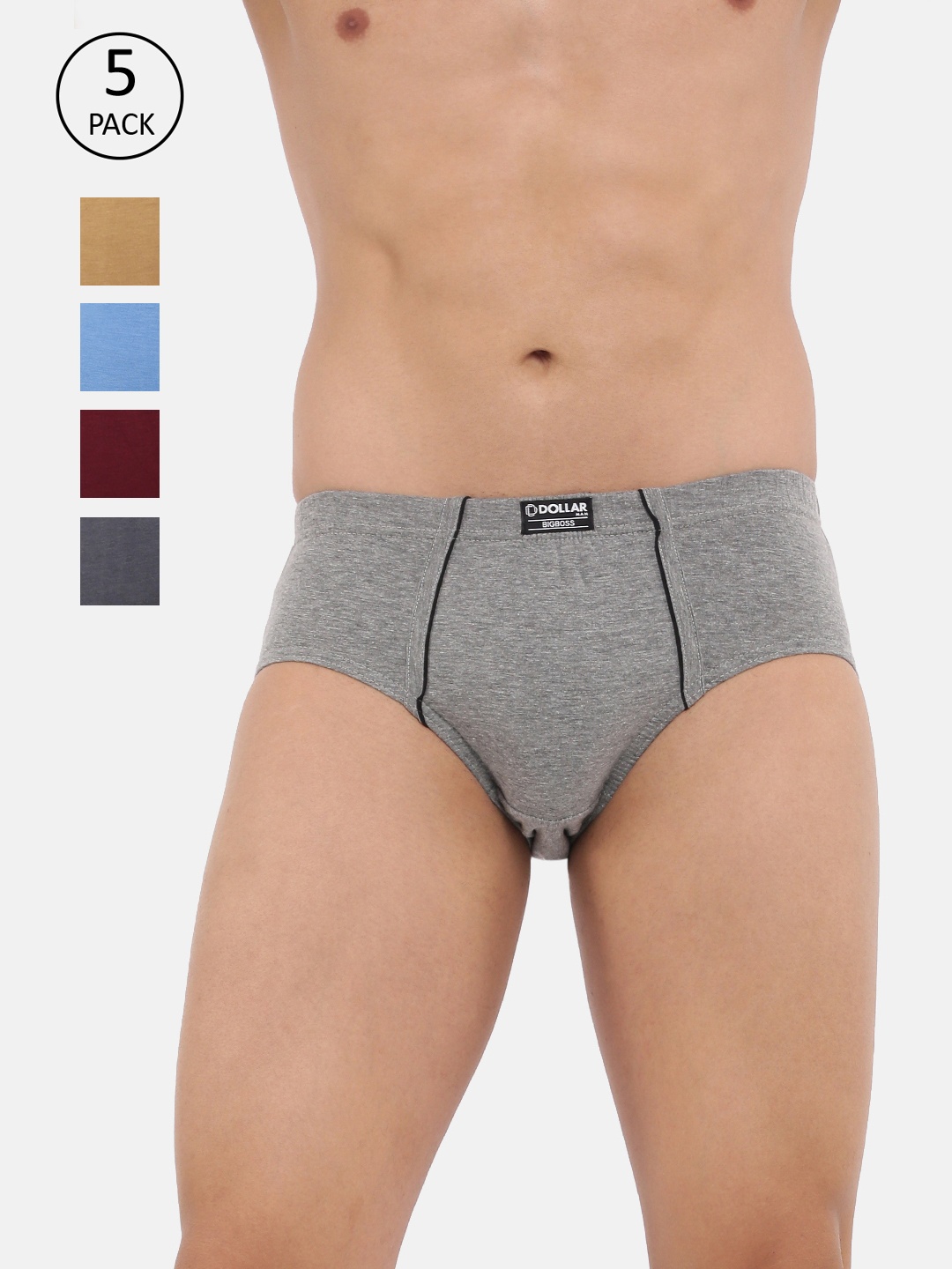 Dollar Bigboss Men's Solid Pack of 5 Anti-Microbial Super Combed Cotton Briefs, Multi
Dollar Bigboss Men's Solid Pack of 5 Anti-Microbial Super Combed Cotton Briefs, Multi