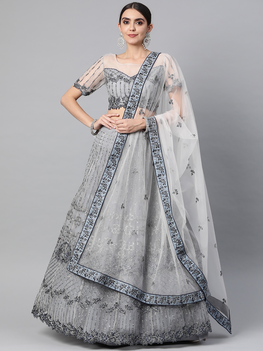 Readiprint Fashions Grey & Silver-Toned Embroidered Unstitched Lehenga & Blouse With Dupatta
Readiprint Fashions Grey & Silver-Toned Embroidered Unstitched Lehenga & Blouse With Dupatta