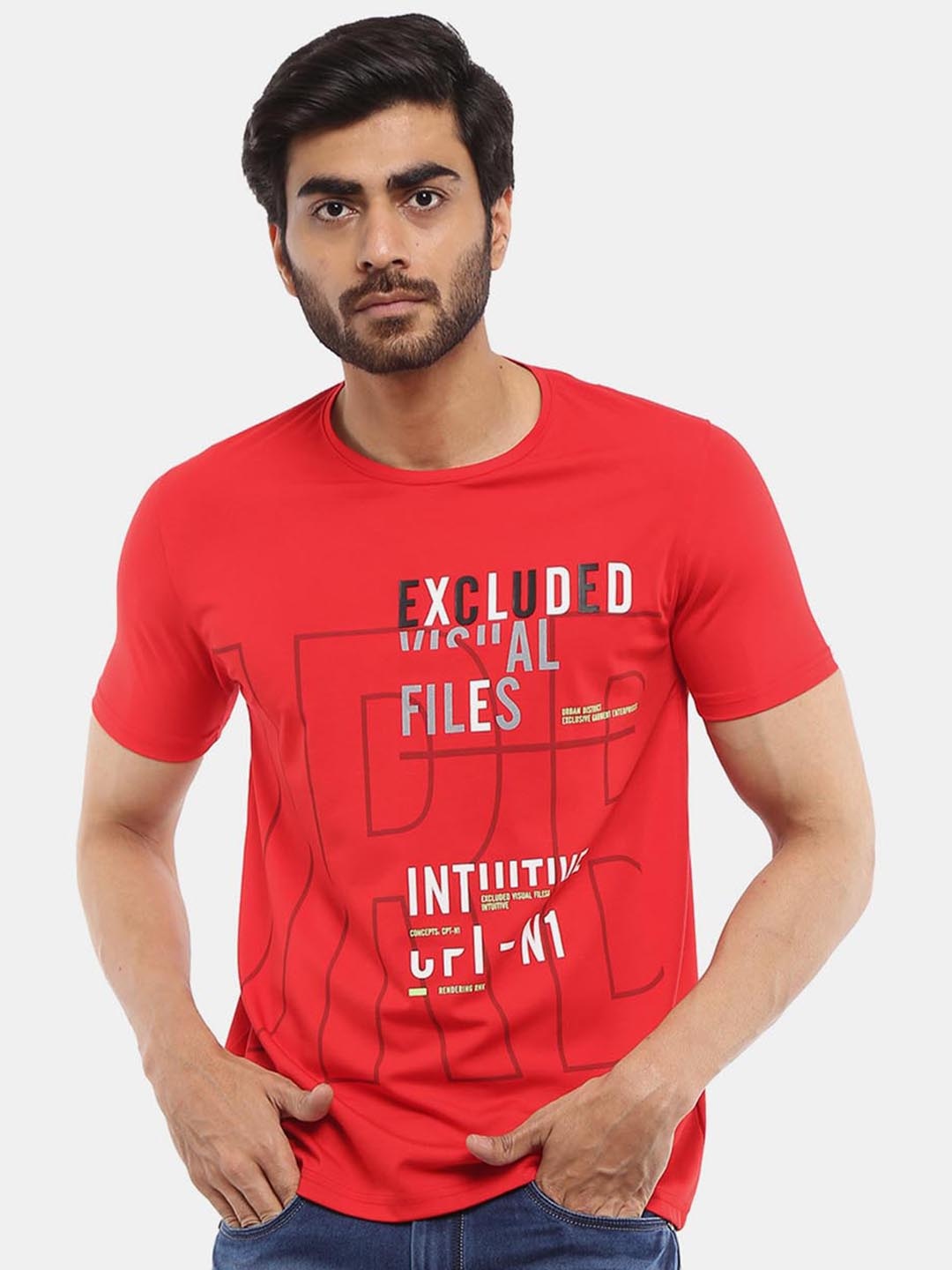 V-Mart Men Red Typography Printed Cotton T-shirt