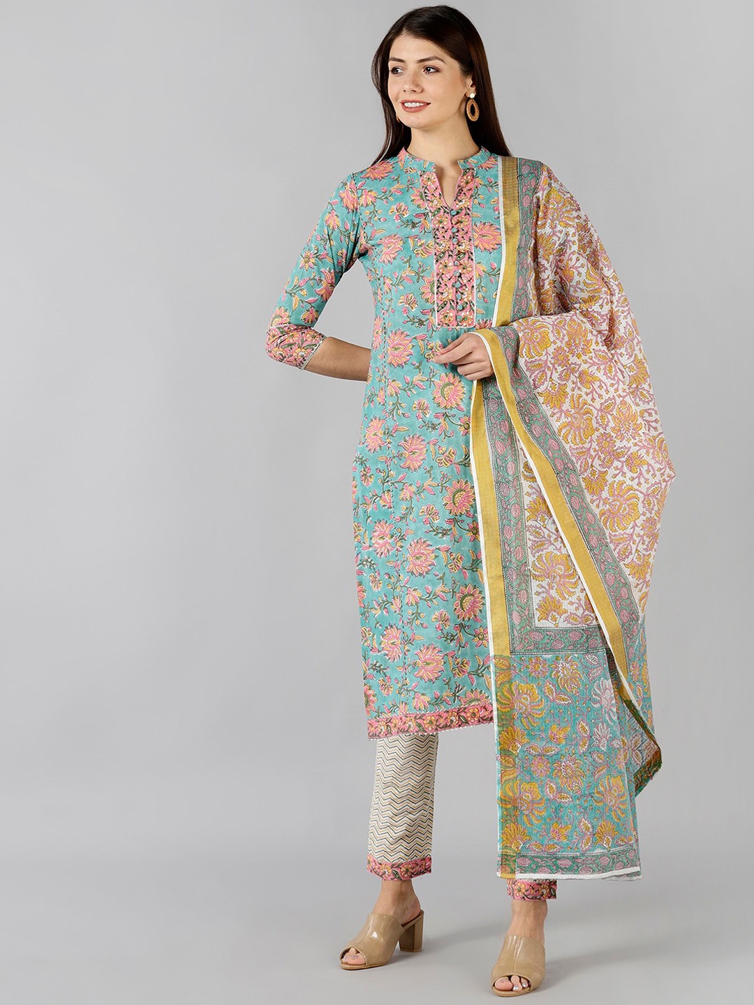 Bani Women Multicoloured Floral Printed Pure Cotton Kurta with Trousers & With Dupatta, Multi
Bani Women Multicoloured Floral Printed Pure Cotton Kurta with Trousers & With Dupatta, Multi
