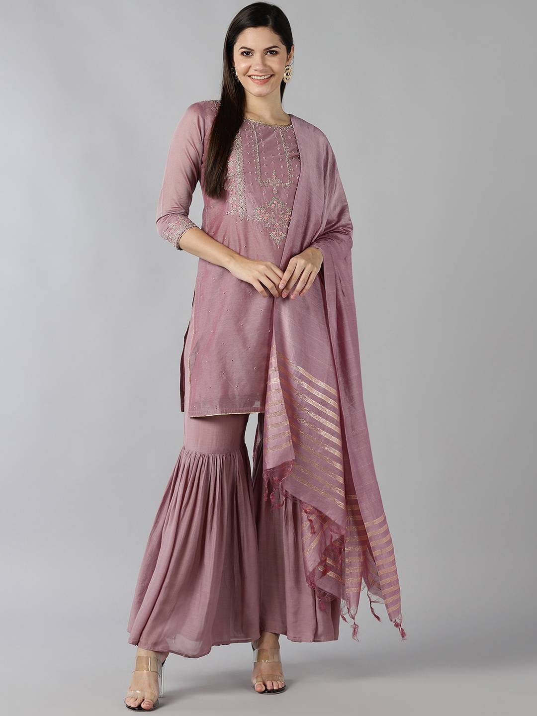 Bani Women Purple Yoke Design Empire Chanderi Cotton Kurti with Sharara & With Dupatta
Bani Women Purple Yoke Design Empire Chanderi Cotton Kurti with Sharara & With Dupatta