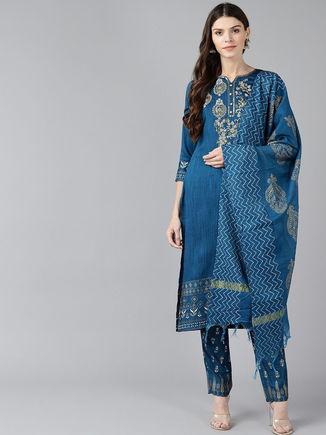 Bani Women Turquoise Blue Ethnic Motifs Panelled Liva Kurti with Trousers & With Dupatta
Bani Women Turquoise Blue Ethnic Motifs Panelled Liva Kurti with Trousers & With Dupatta