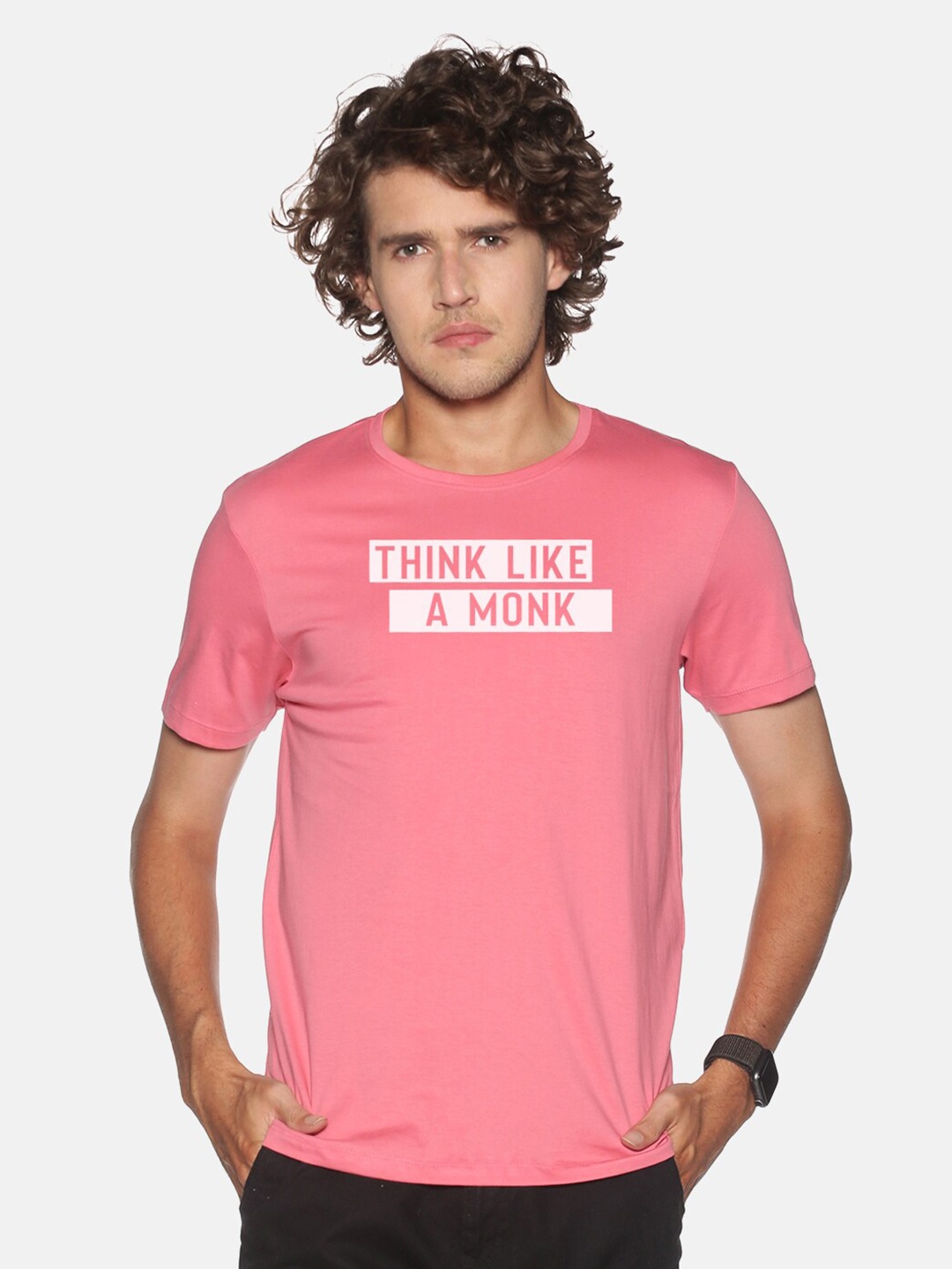 BLACK RADIO Men Pink Typography Printed Cotton Slim Fit T-shirt