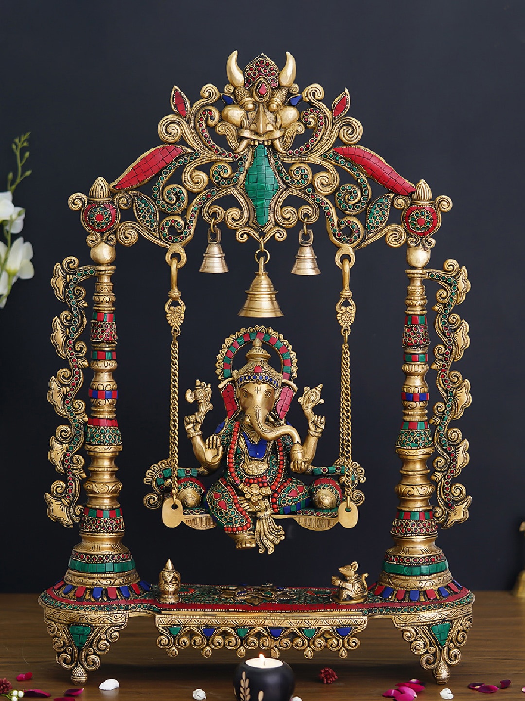 eCraftIndia Golden Lord Ganesha on a Decorated Swing Handcrafted Brass Idol with Stone Work Showpiece, Gold
eCraftIndia Golden Lord Ganesha on a Decorated Swing Handcrafted Brass Idol with Stone Work Showpiece, Gold