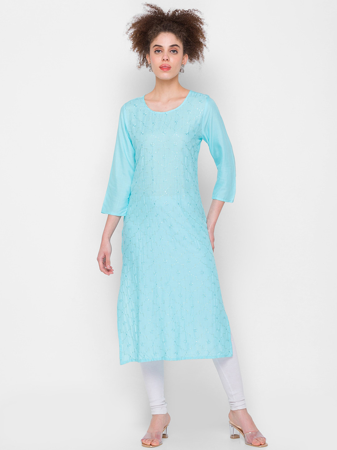 ZOLA Women Blue Flared Sleeves Thread Work Kurta 
ZOLA Women Blue Flared Sleeves Thread Work Kurta