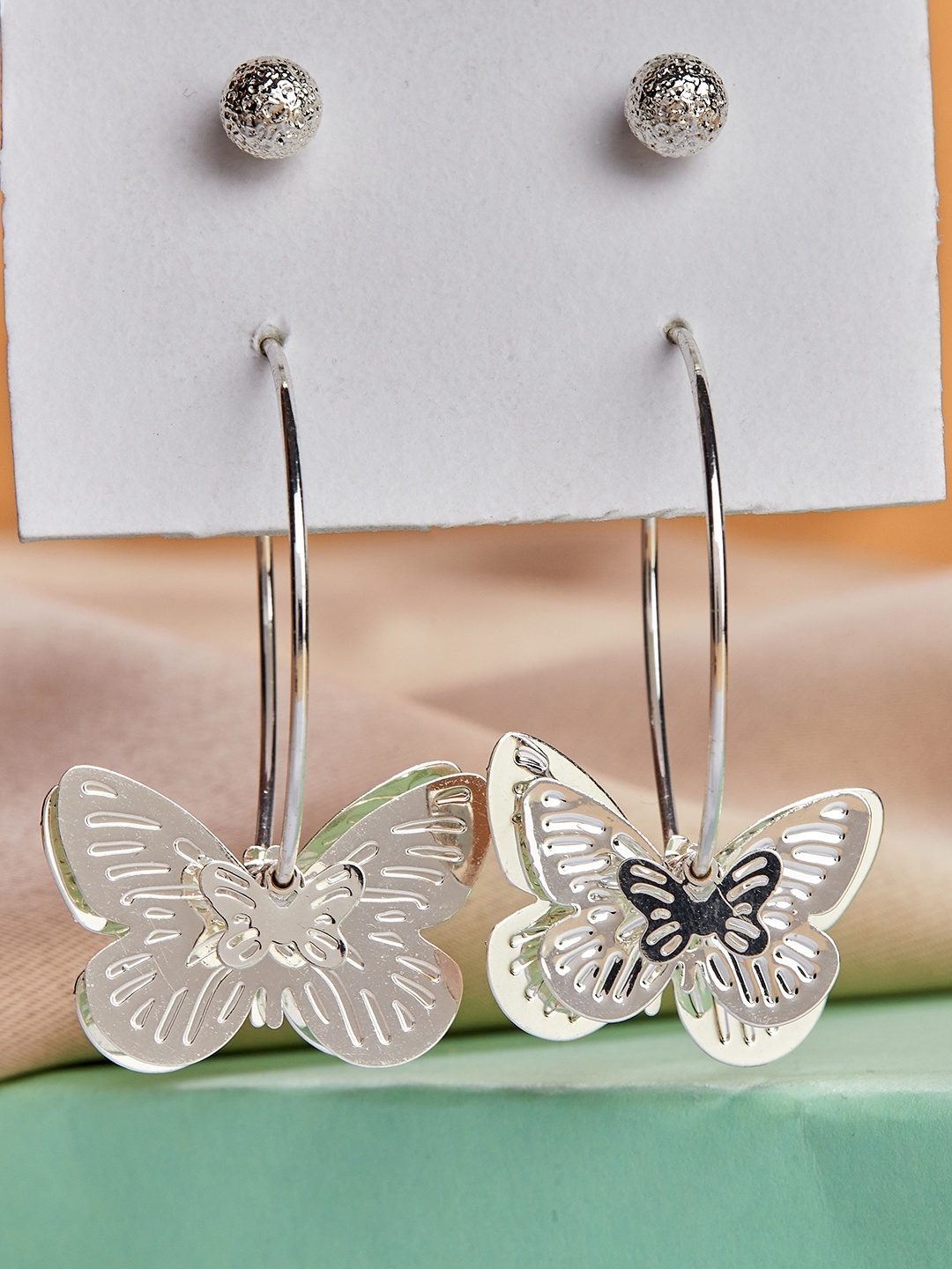 Lilly & sparkle Silver-Toned Set Of 2 Butterfly Hoop With Stud Contemporary Drop Earrings
Lilly & sparkle Silver-Toned Set Of 2 Butterfly Hoop With Stud Contemporary Drop Earrings