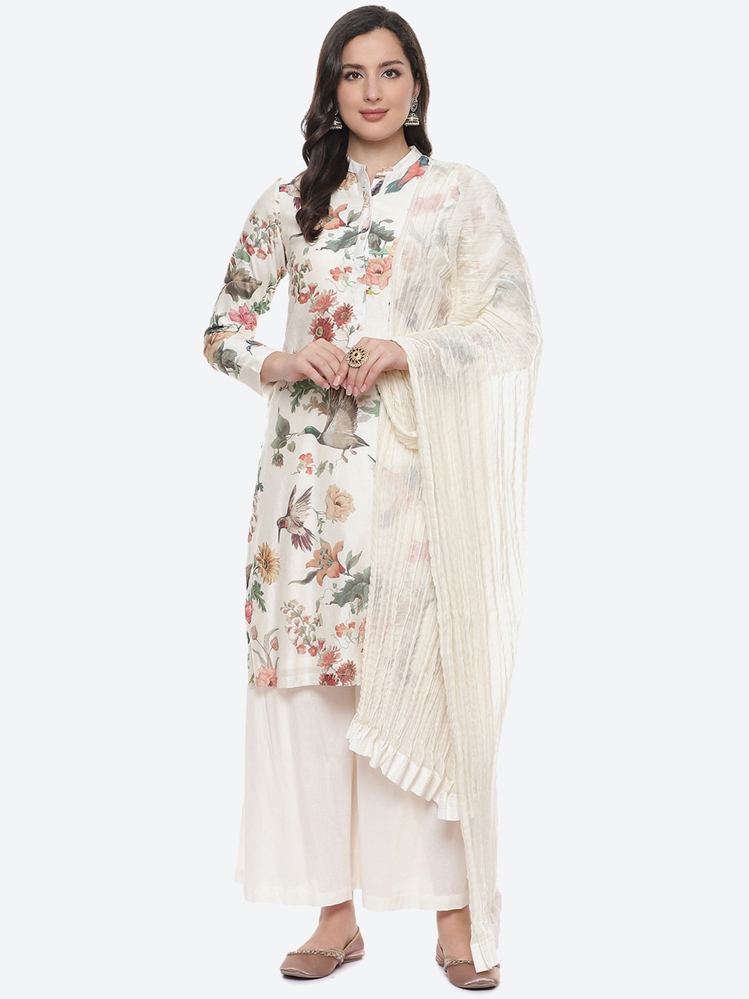 Biba by Rohit Bal by Rohit Bal Off White Floral Printed Chanderi Silk Kurta with Palazzos & Dupatta
Biba by Rohit Bal by Rohit Bal Off White Floral Printed Chanderi Silk Kurta with Palazzos & Dupatta