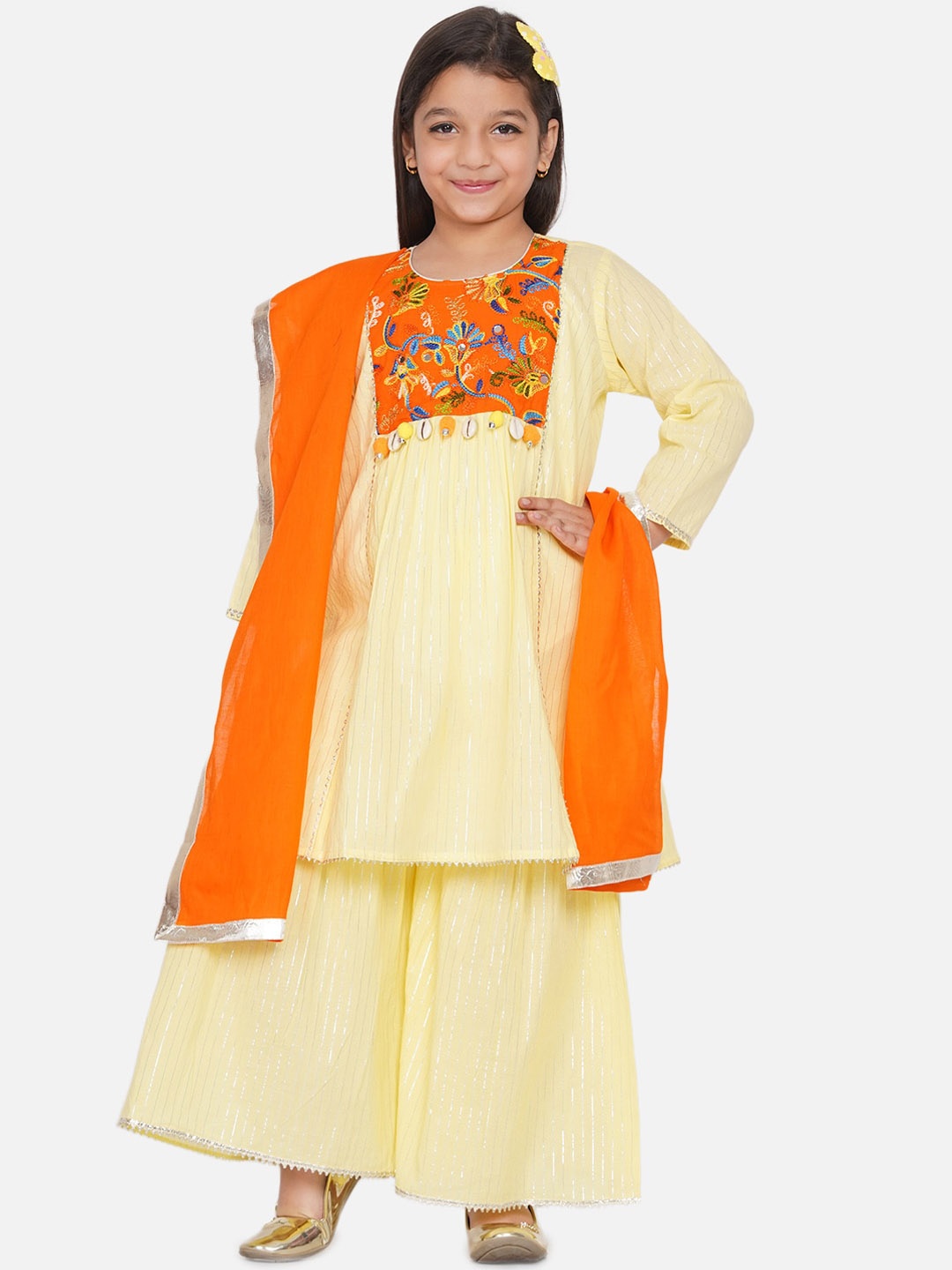 Little Bansi Girls Yellow Yoke Design Panelled Pure Cotton Kurti with Palazzos & With Dupatta
Little Bansi Girls Yellow Yoke Design Panelled Pure Cotton Kurti with Palazzos & With Dupatta