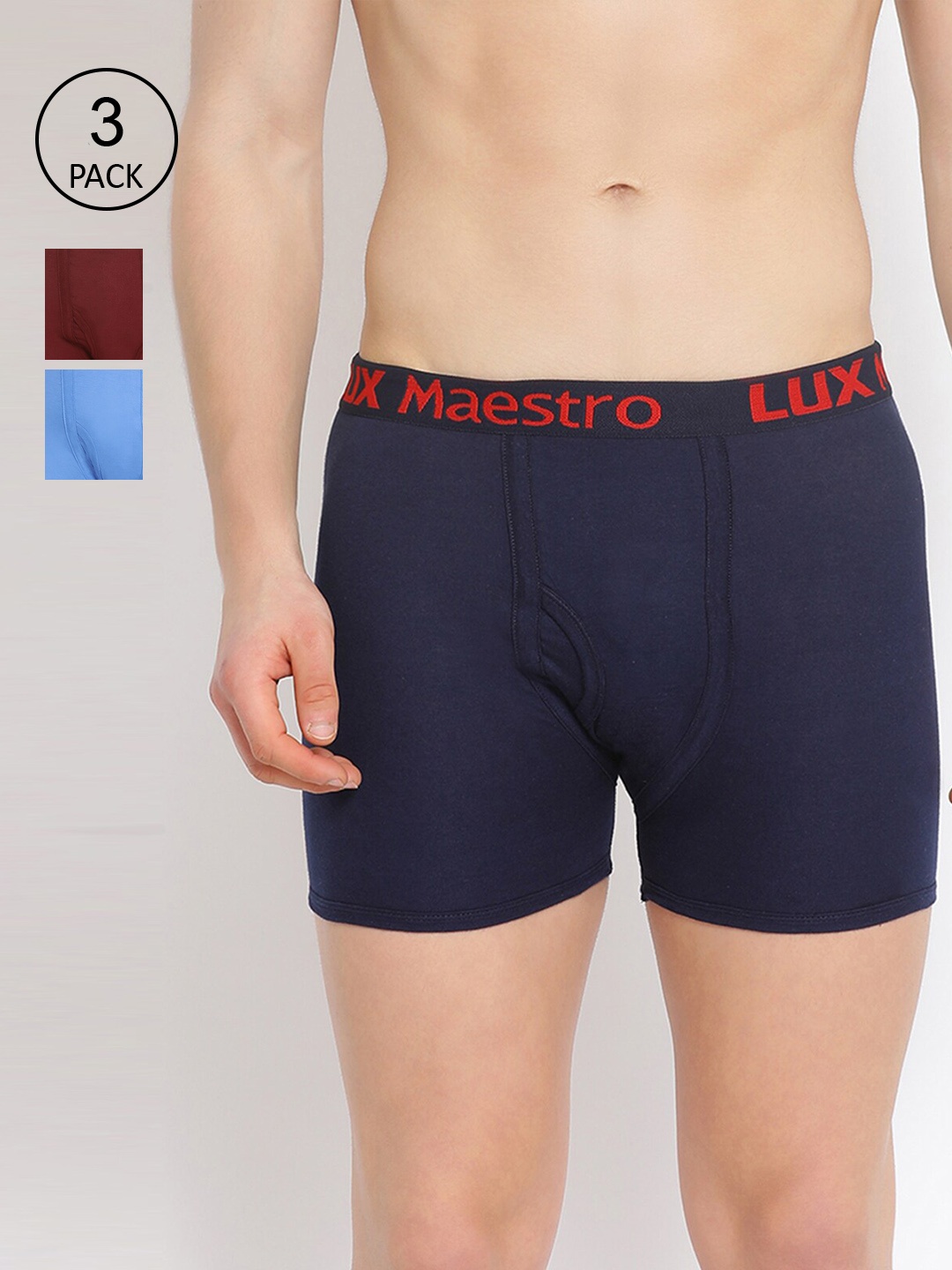 LUX MAESTRO Men Pack Of 3 Solid Pure Cotton Trunks MAESTRO_LONG_TRUNK_LM03B_3PC, Blue
LUX MAESTRO Men Pack Of 3 Solid Pure Cotton Trunks MAESTRO_LONG_TRUNK_LM03B_3PC, Blue