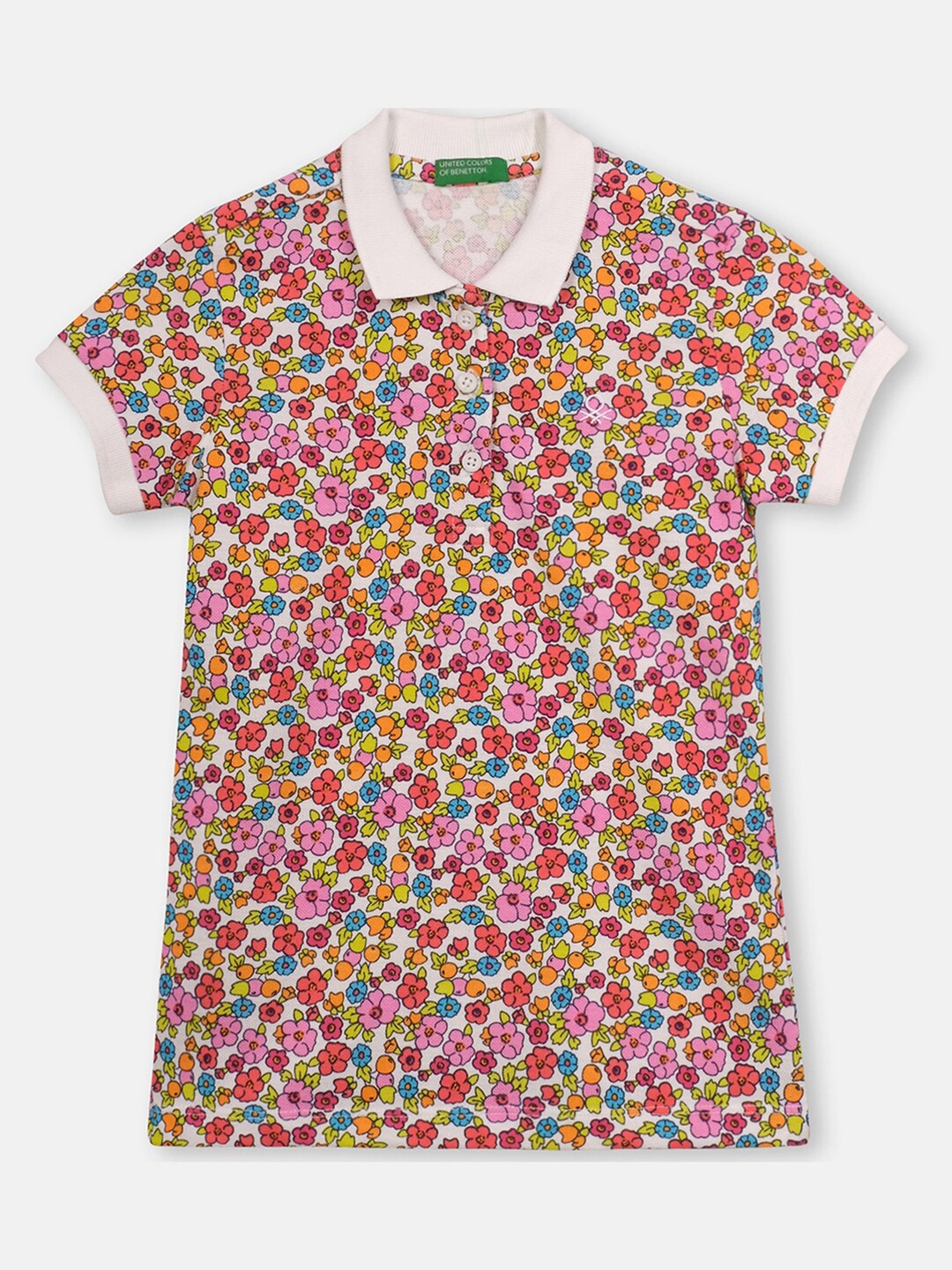 United Colors of Benetton Girls White Floral Printed Polo Collar Cotton T-shirt, Multi
United Colors of Benetton Girls White Floral Printed Polo Collar Cotton T-shirt, Multi