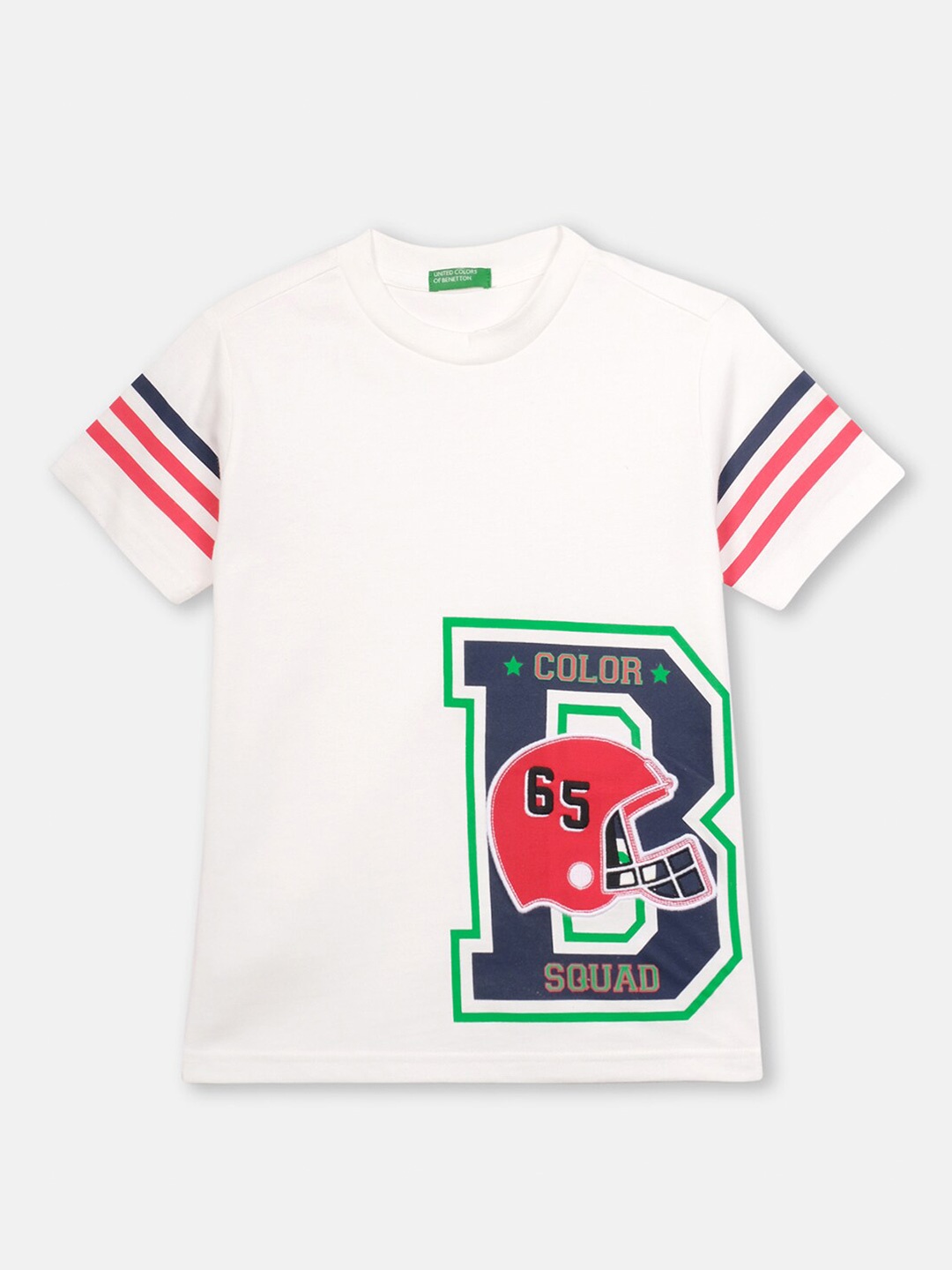 United Colors of Benetton Boys Off White & Red Printed T-shirt