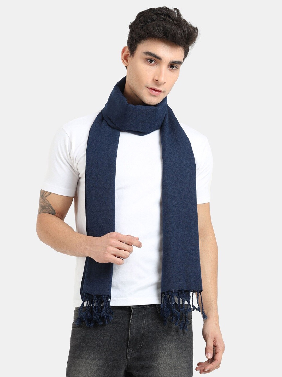 thickskin Men Navy Blue Solid Stole