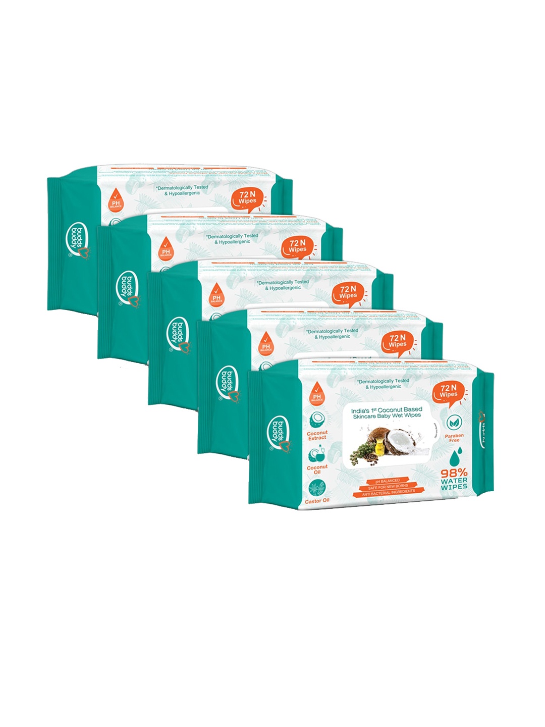 BUDDSBUDDY Combo of 5 Coconut Based Baby Wet Wipes Contains Coconut and Castor Oil- 72 Pcs, White
BUDDSBUDDY Combo of 5 Coconut Based Baby Wet Wipes Contains Coconut and Castor Oil- 72 Pcs, White