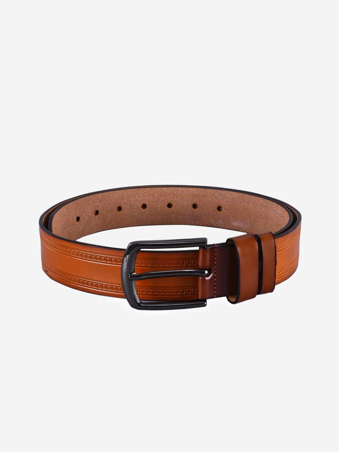 BuckleUp Men Tan Textured Leather Formal Belt