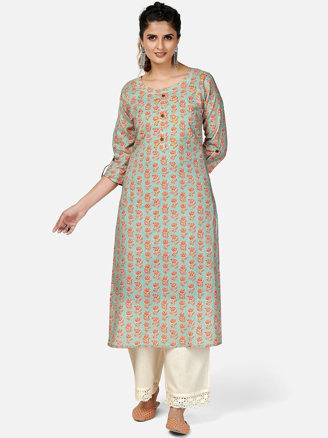 KALINI Women Sea Green Floral Printed Kurta