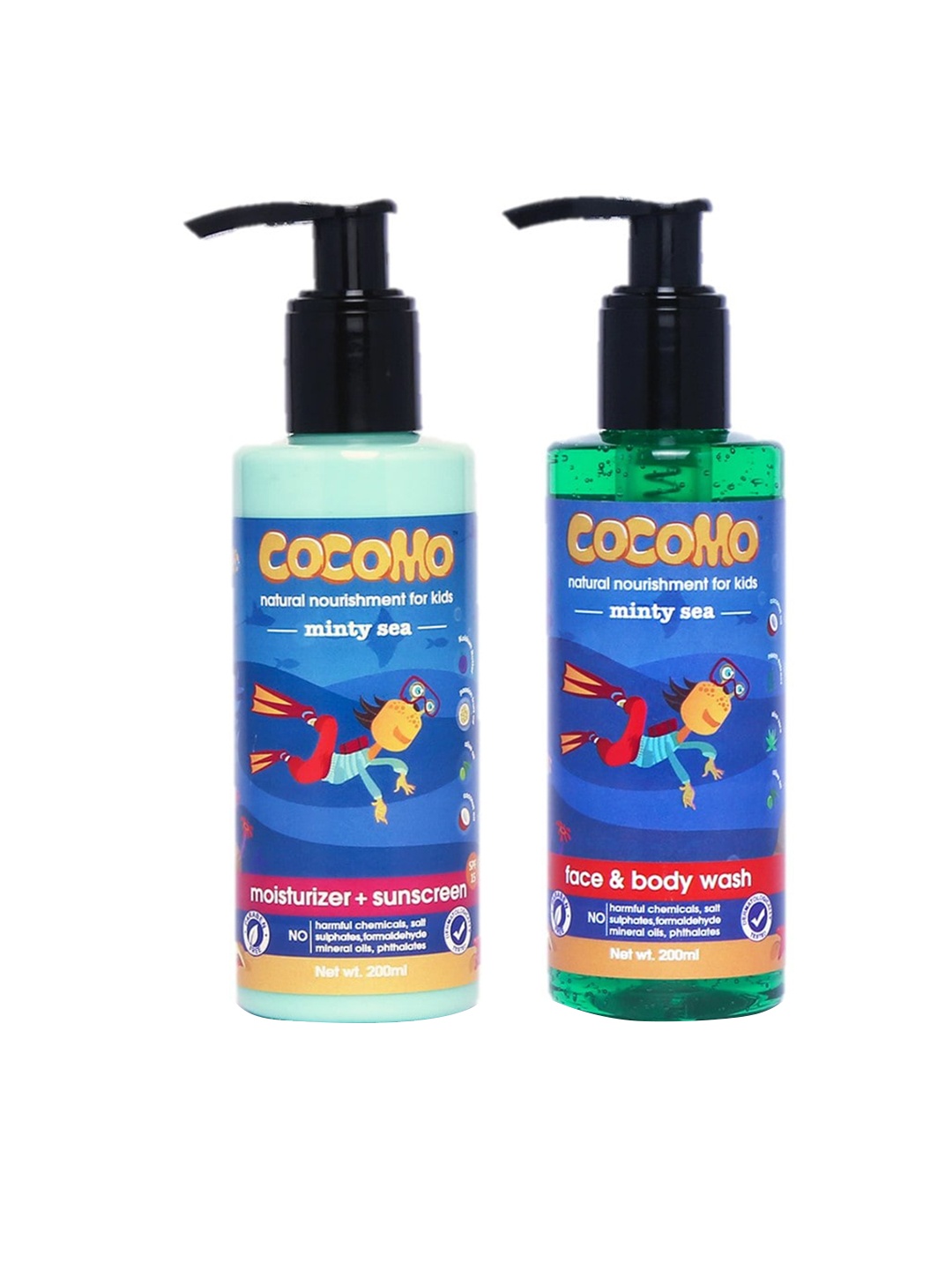 COCOMO Kids Sustainable Minty Sea Skincare Combo - Body Wash & Sunscreen Lotion - 200ml each, Blue
COCOMO Kids Sustainable Minty Sea Skincare Combo - Body Wash & Sunscreen Lotion - 200ml each, Blue