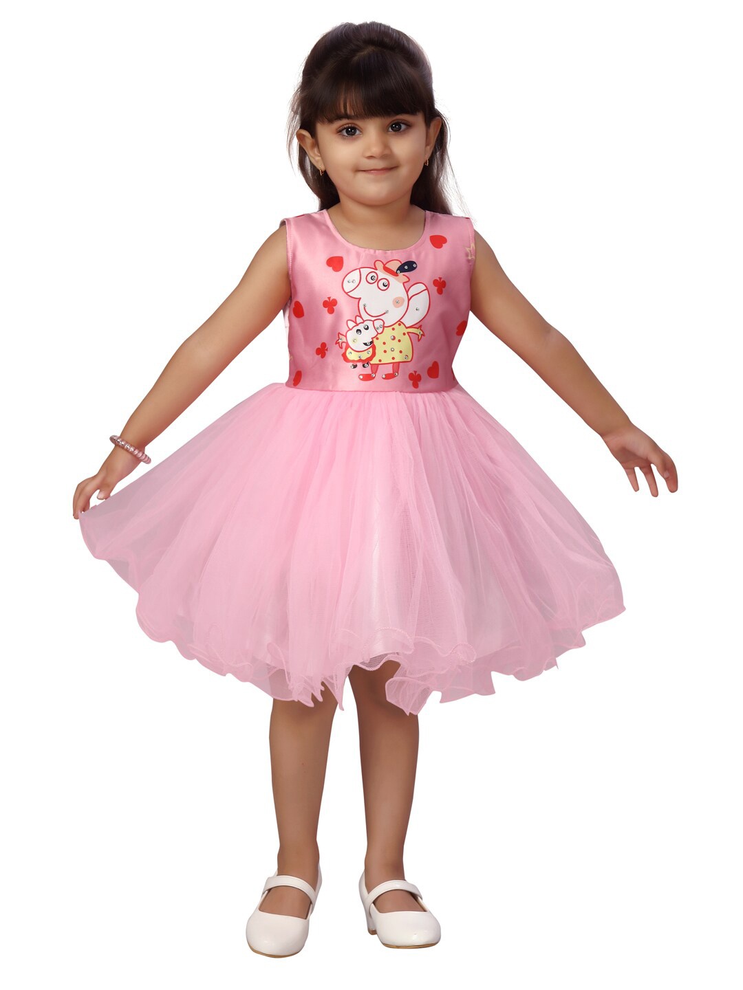 Aarika Girls Pink Peppa Pig Printed Fit & Flare Net Dress